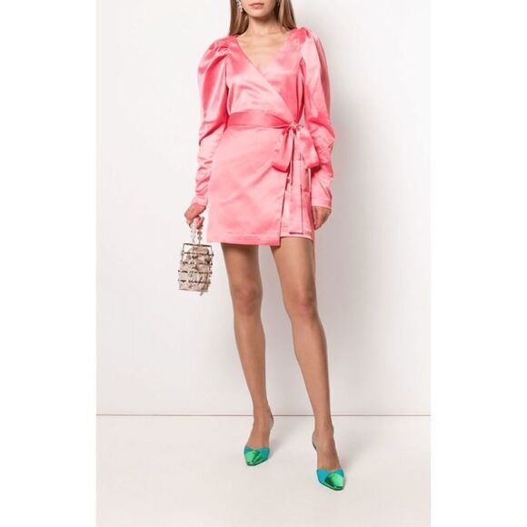 Rotate Number 31 satin Mini wrap Dress in pink - Picture 9 of 12